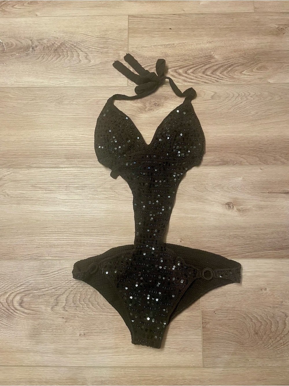 BCBGeneration Black Embellished Halter Swimsuit